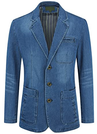 YOUTHUP Herren Jeans Sakko Slim Fit Denim Blazer Sportlich Casual Freizeit | Jeansjacke, Vintage, 3 Knöpfe, Revers, Baumwollmischung, Cowboy‑Sakko, Modern Fit, Outdoor