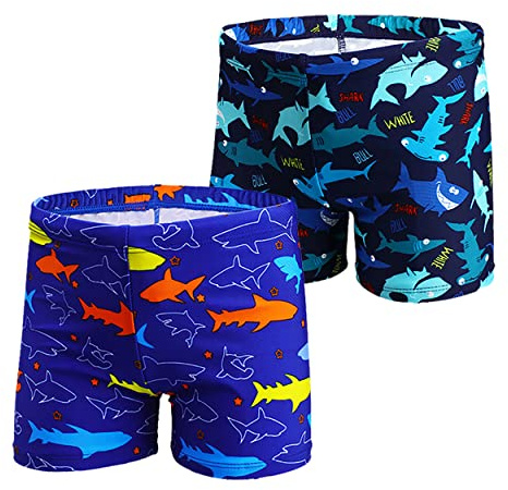 NautySaurs 2er-Pack Jungen Badehose 1–10 Jahre Kinder Bademode Dinosaurier Hai Shorts
