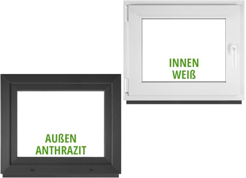 BAU PLAZA Kellerfenster BxH 105 x 75 cm / 1050 x 750 mm DIN Links Außen Anthrazit/Innen Weiß – Dreh-Kipp Fenster – 2-fach Verglasung 32 mm – Wärmeschutz & Schallschutz – PVC Kunststofffenster