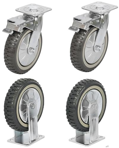 uyoyous 4 Stück Schwerlastrollen, 200mm Lenkrollen mit Bremse, 360° Drehbar Transportrollen, 2 Bremsrollen,2 Bockrollen ohne Bremse, Traglast 1600KG, Doppelkugellager