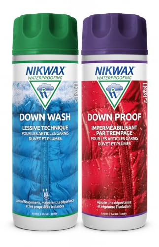 Nikwax Down Wash und Down Proof Doppelpack 2 x 300ml, zur Reinigung und Imprägnierung von Daunenbekleidung, Ausrüstung und Schlafsäcken