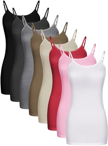 Geyoga Langes Tanktop für Damen, langes Leibchen, Workout-Tops, verstellbarer Spaghettiträger, Damen-Unterhemden