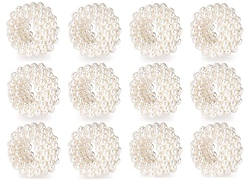 Wanjorlay Servietten Ring 12-Teiliges Set, WeißE Perle Hochzeit Servietten Schnalle Tisch Dekoration