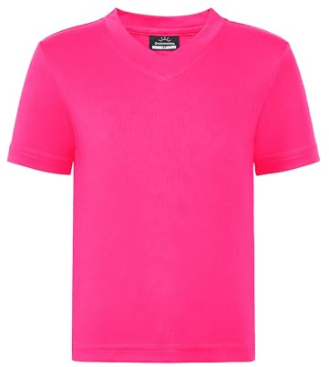Kleinkind bis Jugend Neon Shirt Kinder UPF 50+ Rash Guard mit V-Ausschnitt Trockenfunktion sportlichem Kurzarm Fußball Training Tshirt für Jungen/Mädchen(Neon-Rosa 5T)