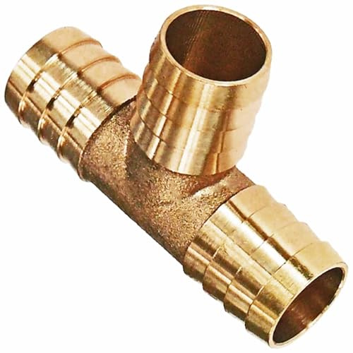 MegaHaustechnik Schlauchverbinder T-Stück Verteiler aus Messing Schlauchtüllen-Außendurchmesser 25mm für 1 Zoll Schlauch, Abzweig 2-Wege Wasser Garten