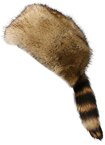 Altsuceser Kunstfell-Waschbärschwanz Coonskin-Mütze, runde flache Oberseite Boone-Hut Waschbärschwanz-Mützen für den Winter, Einheitsgröße, M