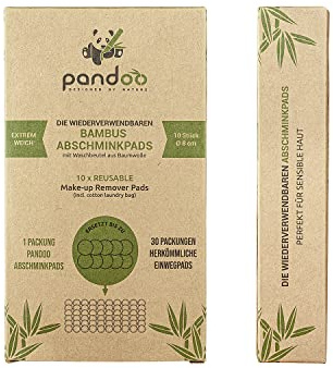 pandoo 10 wiederverwendbare und waschbare Abschminkpads aus Bambus und Baumwolle | Make-Up Remover, Wattepads | Extrem Weich, für Gesichtsreinigung und Baby | Low Waste