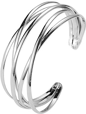 Cubahop Layered Open Metal Cross Armreif Armbänder Glatte Hand Schmuck für Frauen und Mädchen (Silber)
