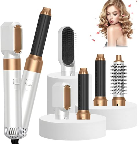 Anluomania Warmluftbürste, 1000W Haartrockner, Föhnbürste Set mit Professioneller Föhn, Rundbürste, Lockenwickler Automatisch, Glättbürste, Thermal Brush für Alle Haartypen, Trocknen, Glätten, Locken