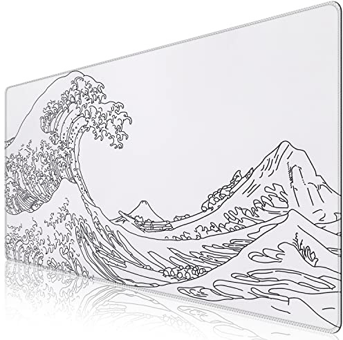 iCasso Weißes Gaming-Mauspad (89,9 x 39,9 cm / 35,4 x 15,7 Zoll), große stabile Gummiunterseite, Mauspad mit genähten Kanten, Tastatur-Mauspad, Schreibtischunterlage für Arbeit, Spiel, Büro, Zuhause