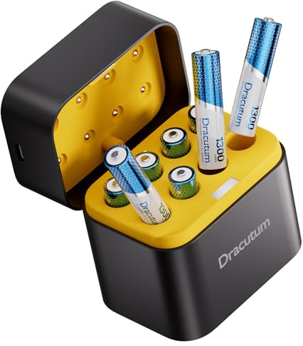 Dracutum Wiederaufladbare Lithium Akkus AAA 8Pack mit Ladegerät, 1300mWh Hohe Kapazität 1.5V AAA Batterien, 2000 Ladezyklen Langlebige AAA Li-ion Batterie mit Integrierter Charing Aufbewahrungsbox