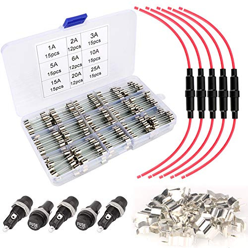 Gebildet 126Stück 6×30mm Glassicherung 5pcs Inline-Schraub-Typ AGC-Sicherungshalter + 5pcs Plattenmontage Sicherungshalter +30pcs Sicherungssitz, Fast-Schlag Glassicherung Glasrohr Assortierte Kit
