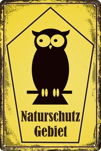 LUCKYLINDE - Wetterfestes Gartenschild für den Außenbereich, Blechschild - Hinweisschild: Naturschutzgebiet – 30 x 20 cm (Eule)