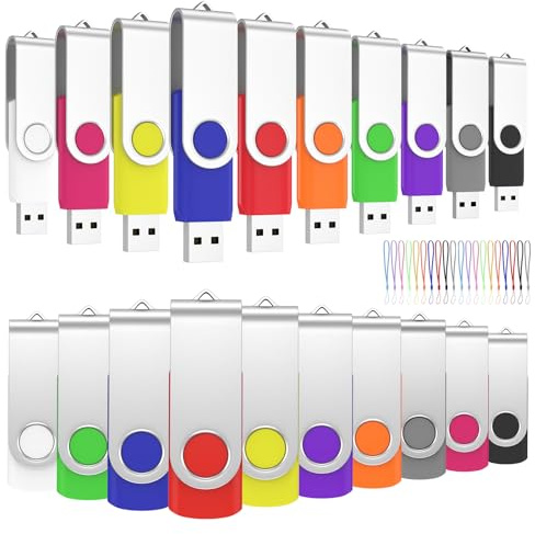 ABLAZE USB Stick 16GB 20 Stück, USB 2.0 Speicherstick Drehbar Mehrfarbig | 20 Tragebändern Mehrfarbig, High Speed USB-Sticks 16 GB 20er Pack Speicherstick für PC, Notebook, TV, Autoradio