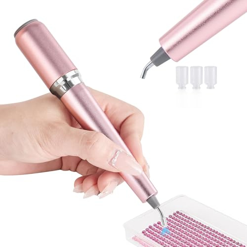 SUBFIX Kabelloser Elektrischer Diamond Painting Stift, 150° Vakuum Punktier Stift ohne Wachs, Diamantmalerei-Stift mit wiederaufladbarem Akku, Diamond Painting Pen Zubehör für Erwachsene (das Rosa)