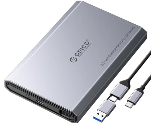 ORICO Aluminium Festplattengehäuse 2,5 Zoll USB-C 3.2 6Gbps Externes SSD Gehäuse für 2,5 SATA HDD SSD Maximal 6TB mit USB C/A 2-in-1 Kabel, Unterstützt UASP (DD25C3)