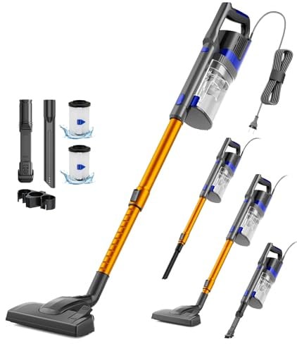 VACTechPro 60KPa/680W/7M Staubsauger, Staubsauger mit Kabel Con 800ML Pattumiera, Stielstaubsauger mit Kabel Con Design a Doppia Maniglia, Vacuum Cleaner per Pavimenti Duri, Orange