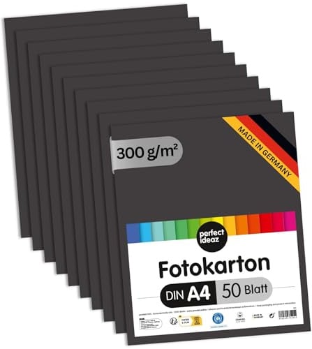 perfect ideaz - 50 Blatt Fotokarton DIN-A4, Schwarz, 300 g/m², made in Germany, Blauer Engel zertifiziert