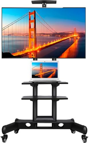 Yaheetech TV Ständer rollbar, TV Standfuß mit Ablageflächen, Fernsehständer höhenverstellbar, TV Wagen für 30-60 Zoll Fernseher, max VESA 600x400 mm, für Flach & Curved TV bis zu max 50 kg