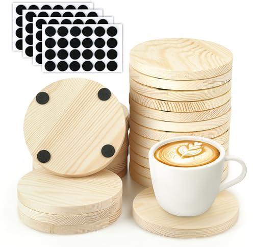 Winter Shore 100 mm Untersetzer Holz Unbehandelt (24er-Pack) | Blanko Natur-Holz Untersetzer Rund für Getränke, Tischdekoration, Heimwerken, 10cm Unfinished Wood Coasters