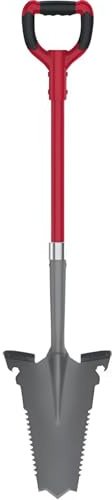 EASYmaxx Spatensäge mit Wurzelsäge | Spaten- & Wurzelsäge grau rot - kraftsparend und ergonomisch geformt | Spatensäge 114cm inklusive Trittkante für die Füße | Gärtner Spaten mit V-förmiger Klinge