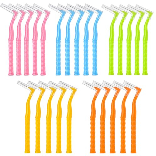 iCovalescent 50 Stück Interdentalbürsten, Angle Interdentalbürsten gemischt, Lückenbürste mit rutschfestem Griff, kieferorthopädische Universalpflege Zahnzwischenraumbürsten(5 Farben)