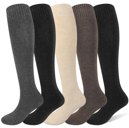 Kniestrümpfe Socken Damen 35-42 Baumwolle Warme Geschenk für Frauen 5 Paare | Thermosocken Damen-Kniestrümpfe weicher Touch Schwarz Komfortables für Hiking Outdoor Alltag und kalte Winter