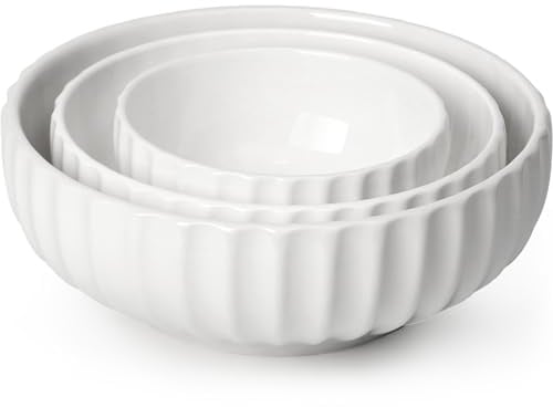 NUTRIUPS Salatschüssel aus Keramik, 2.5+1.5+0.7L, Große Servierschüssel für Salat, Obst, Nudeln, 3er-Set Schüsseln 25+20+15cm