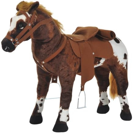 HOMCOM Reitpferd mit Sattel Sound Steigbügel für Kinder ab 2 Jahren Braun | Spielpferd zum Reiten, Stehpferd, Plüschpferd