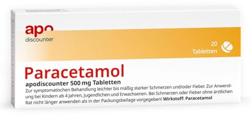 apodiscounter Paracetamol 500 mg Tabletten (1x 20 Stück) - Schmerzmittel & Fiebermittel - Schnell Wirksam & Gut Verträglich - Kopfschmerzen, Zahnschmerzen & Erkältung