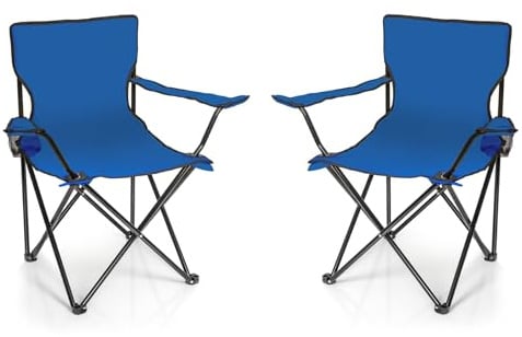 BigDean 2X Faltstuhl BLAU Campingstuhl Anglerstuhl mit Getränkehalter & Tragetasche - Anglersessel klappbar - Klappstuhl Gartenstuhl Faltstuhl Relaxsessel Angelsessel faltbar