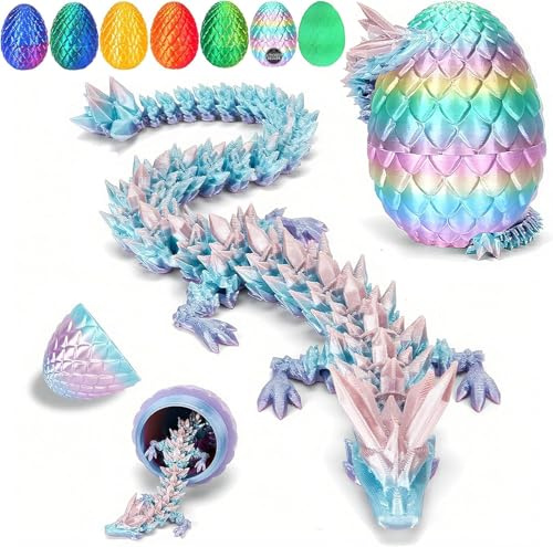 YILCER 3D Gedruckter Drache 28,5cm, Drachenei mit Upgrade bruchsicher, Verstärkte Dragon-Gelenke, Sicheres und Umweltfreundliches Material, Ostern Geschenke Kinder（Regenbogenfarben）