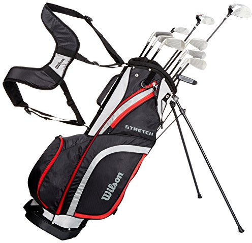Wilson Anfänger-Amazon Exclusive Komplettsatz, 10 Golfschläger mit Carrybag, Herren, Rechtshand, Stretch XL, schwarz/grau/rot, WGG157551