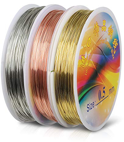 Hyber&Cara Schmuckdraht, 60m x 0,5 mm Basteldraht, Silber/Gold/Roségold Kupferdraht für Basteln und Schmuckherstellung