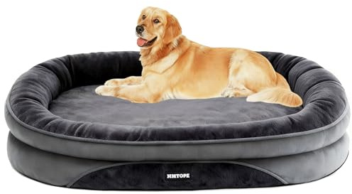 HMTOPE Orthopädisches Hundebett, Kissen, Rutschfest, 106x79 cm | Komfortables Hundesofa, Eierkarton-Schaum, vierseitiges Nackenrolle-Kissen