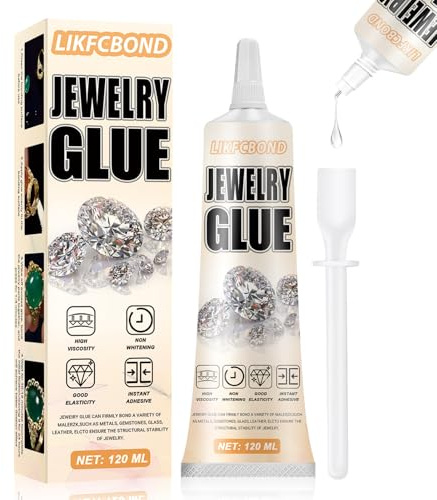 LIKFCBOND Schmuckkleber, Schmuckkleber Extra Stark Transparent, Schmucksteinkleber mit Schaber, für Mehrzweckkleber Zum Präzisen Verkleben von Edelsteinen, Perlen und DIY Projekte, 120ml