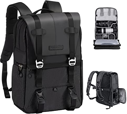 K&F CONCEPT Kamerarucksack 20L, Große Fotorucksack 15,6 Zoll Laptopfach | Spritzwassergeschutzt Camera Backpack mit Regenschutz, Kameratasche Groß für DSLR SLR (Schwarz+Grau) B01