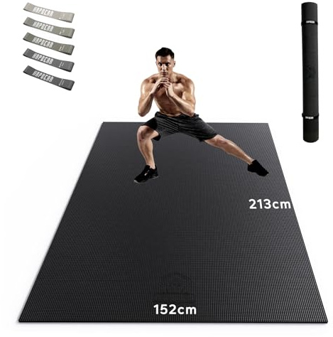 HAPBEAR Extra Groß Breit Sportmatte Fitnessmatte Rutschfest-Yogamatte XXL 213cm x 152cm x 8mm Dicke, Hoher Dichte Ultra Haltbar PVC, Gymnastikmatte mit Fitnessbänder, Schuhfreundlic