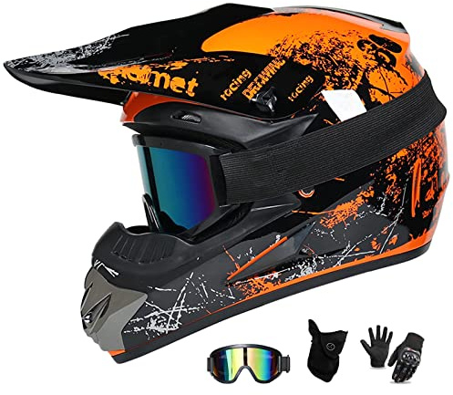 UIGJIOG MTB Helm Fullface Kinder,Motorradhelm Grün und Orange Erwachsener Motorrad Downhill Full Face Helm für Mountainbike Bergbuggy Sport Schutz,Orange