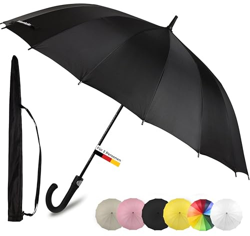 Sternenfunke Regenschirm groß XXL schwarz Ø120 cm, großer Stockschirm Damen und Herren, edel, stabil und sturmfest, für 2 Personen, Automatik Funktion durch Komfort Druckknopf incl. Tragetasche
