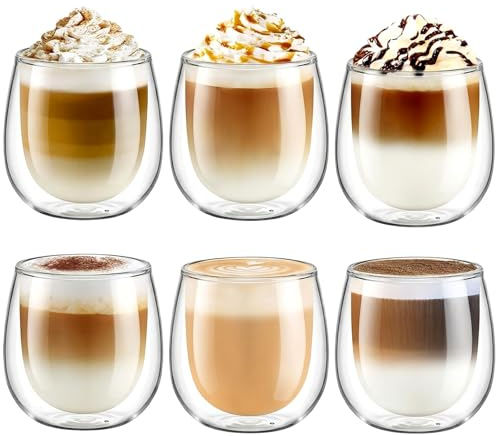 glastal 6x250ml Doppelwandige Kaffeeglas Cappuccino Latte Macchiato Gläser | Borosilikatglas, Doppelwandige Kaffeegläser, Geeignet für Cappuccino Latte Macchiato Tee EIS Milch Bier Saft Eistee