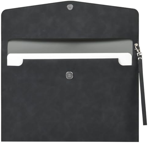 OFFCUP Dokumententasche A4 PU Leder mit Tragegriff Wasserdichte Document Case mit Taschen Erweiterung Dateiordner Dokumentenhalter Organizer für Papier Schreibwaren und Tablet-PC Hülle -Schwarz