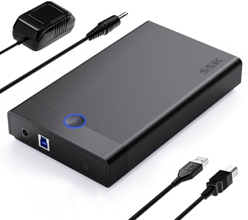 SSK 3,5 Zoll Festplattengehäuse, USB 3.0 SATA HDD SSD Caddy bis zu 20 TB | Werkzeugloser SATA HDD Caddy für 2,5 und 3,5 Zoll Laufwerke, UASP und Trim, Externes USB 3.0 HDD Festplattengehäuse