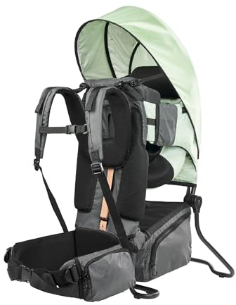 Babymoov Moov & Hike Kindertrage zum Wandern - Kraxe für Babys und Kinder bis 18kg, ergonomischer Physiohike®-Sitz, inkl. Sonnenverdeck, Isoliertasche und Staufächern, Grün
