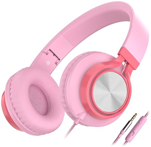 AILIHEN C8 Kopfhörer mit Mikrofon und Lautstärkeregler, Rosa | On-Ear-Headsets, Lautstärkeregelung, HD-Stereo-Sound, 3,5-mm-Klinkenstecker für Chromebook, Laptop, Smartphone