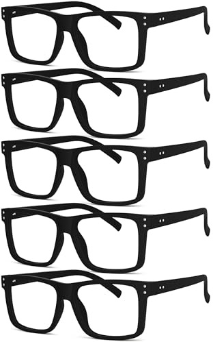 Eyekepper 5er-Pack Damen und Herren lesebrillen mit Große Quadratische Gläsern und Federscharniere - Schwarz +2.00