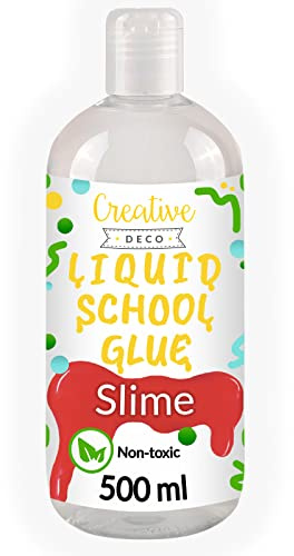 Creative Deco Bastelkleber für Schleim Flüssig-kleber PVA | 500ml Klebstoff | für Kunstprojekte Papier Karton | Slime Kleber zum Basteln | Glue | Waschbarer Schulkleber | Hohe Effizienz | Transparente