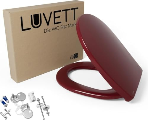 LUVETT C100 WC-Sitz Oval | SoftClose Absenkautomatik, Bordeaux Rot | Made in EU aus antibakteriellem Duroplast. Mit TakeOff EasyClean Funktion. Inklusive 3 Edelstahl-Montage-Sets.