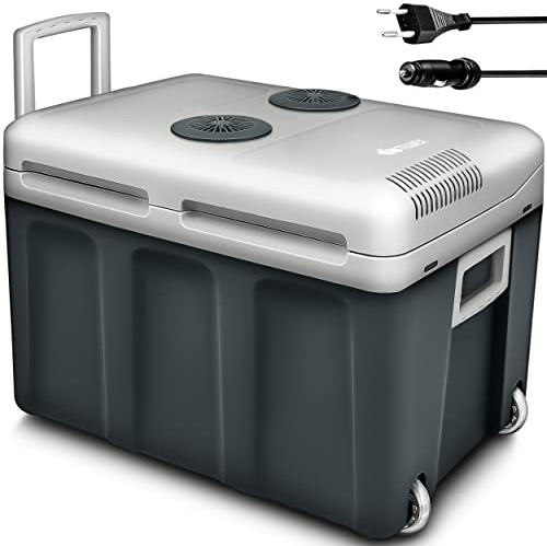 tillvex® Kühlbox elektrisch 40L mit Rollen 12 V & 230 V | Kühlt & Wärmt | Elektrische Kühlbox mit ECO & MAX Modus | Mini Kühlschrank für Auto und Steckdose | KFZ Camping Festival Reise | Sehr leise