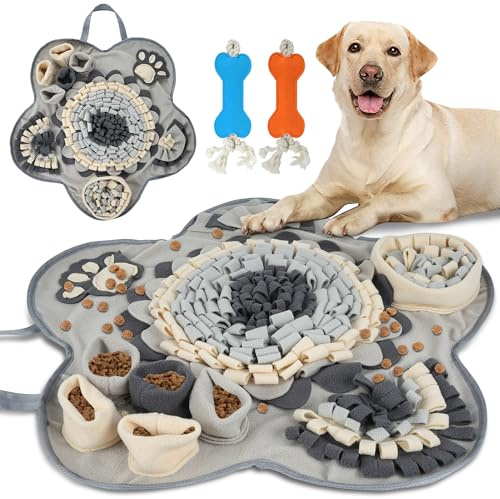 Kolamom Schnüffelteppich für Hunde, Schnüffelmatte mit 2 Knochen Spielzeug, Waschbar Futtermatte für Hunde Anti Stress Schnüffelmatte Spielteppich Für kleine & Große Hunde